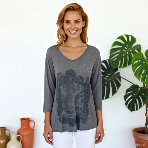Artsy blouse grey abstract - grey,